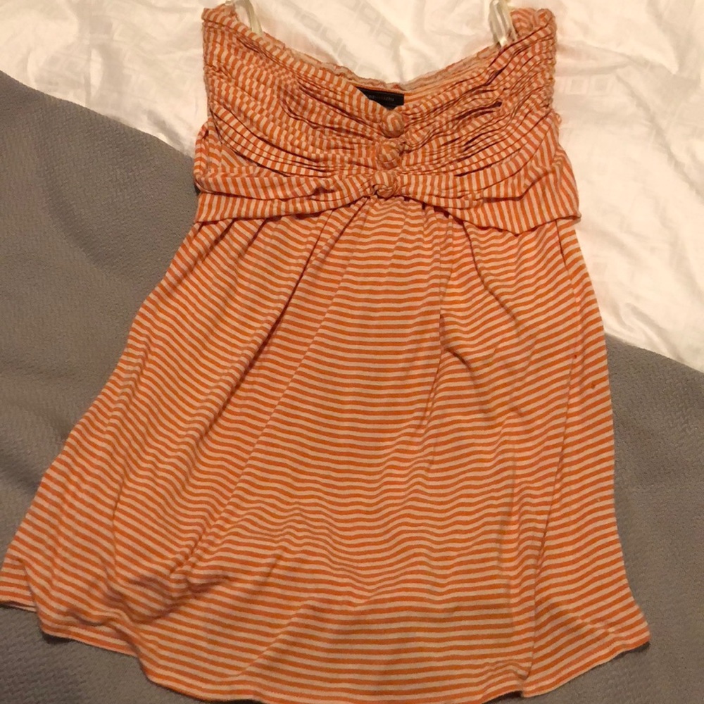 BCBGMaxAzria orange and white strapless top